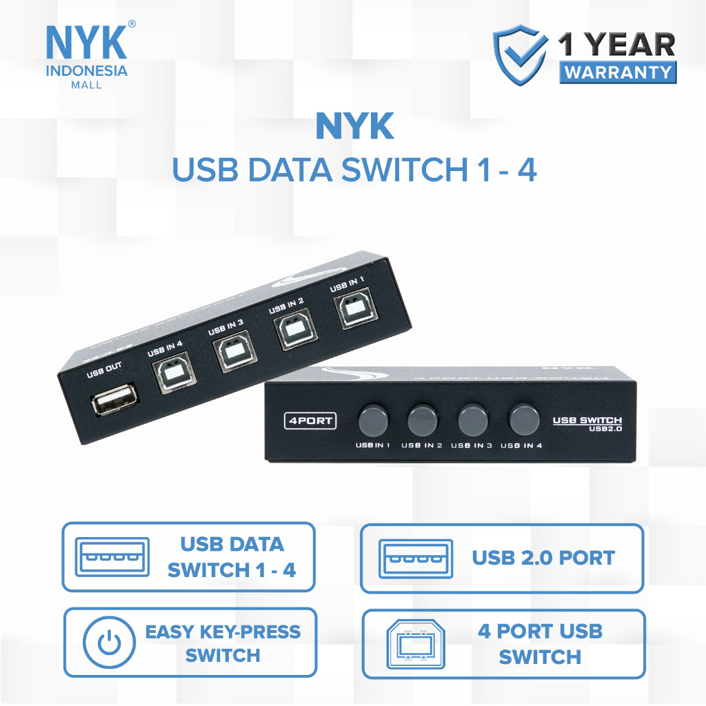 NYK USB HUB V2.0 Data Switch Printer 1-4 port