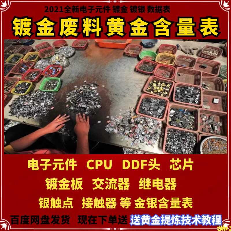 Gold 1 plating waste content data table CPU gold plating circuit board electronic components mo