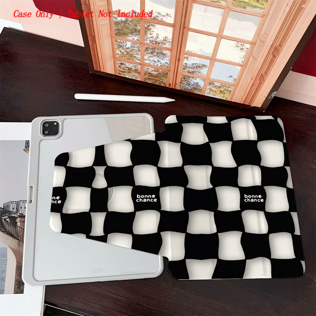 Black White Checkered Pattern iPad Case - 360?Rotatable Foldable Protector for Apple Tablets