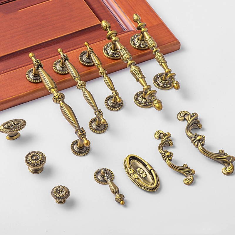 Antique Solid Brass Kitchen Cabinet Handles Vintage Drawer Pulls Retro Luxury Handles Drawer Knobs