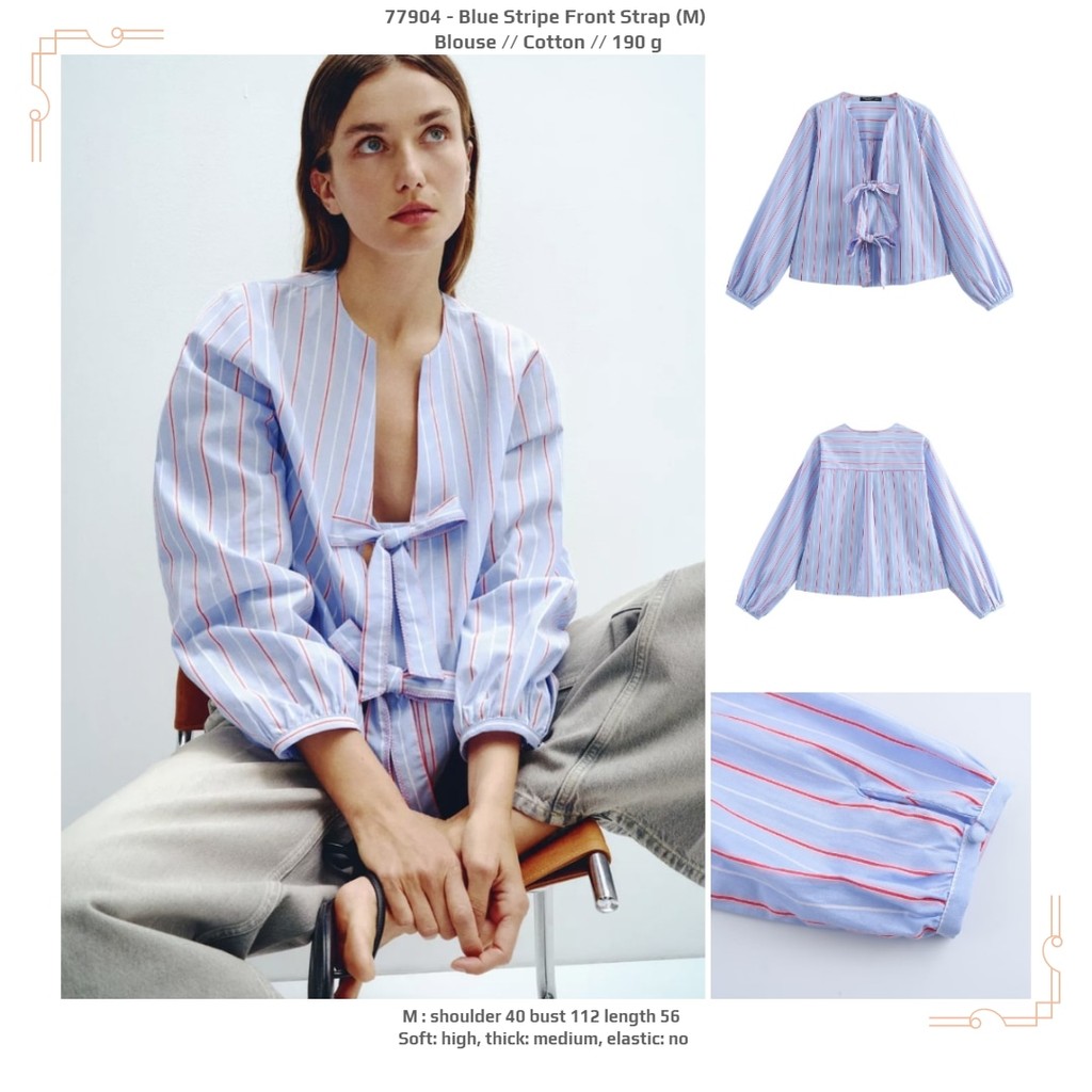Blouse Kantor Blue Stripe Front Strap