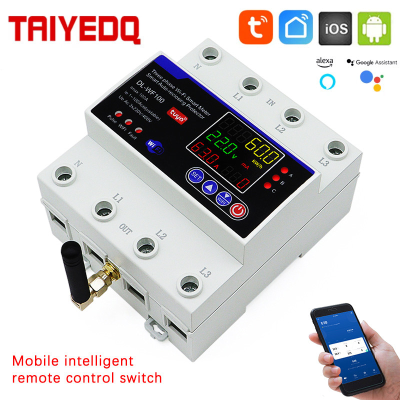 Tuya Wifi 4P 100A Three-Phase Smart Meter Timer Breaker Prepaid Meter Timer Switch Remote Control