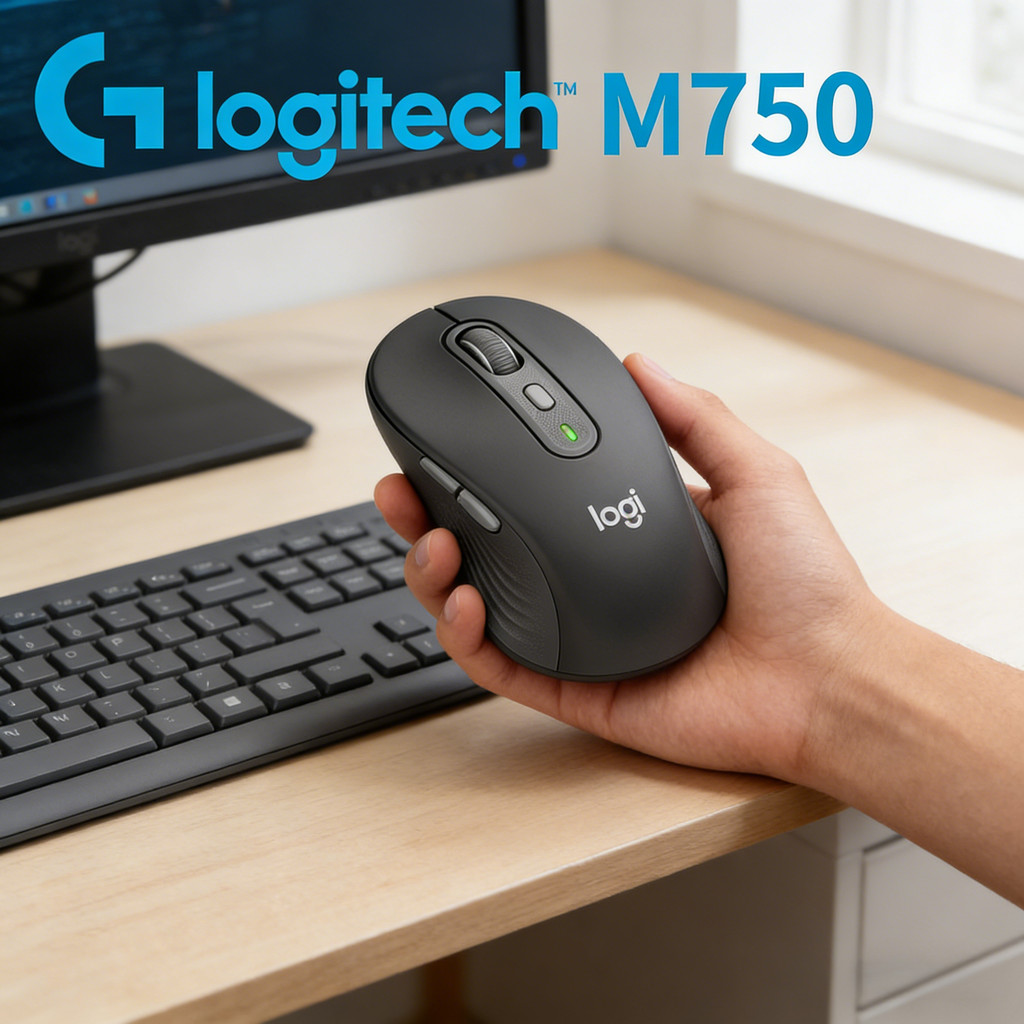 Logitech M750 Silent Wireless Mouse Ergonomic Bluetooth Multi-Device Switch for Home Office PC