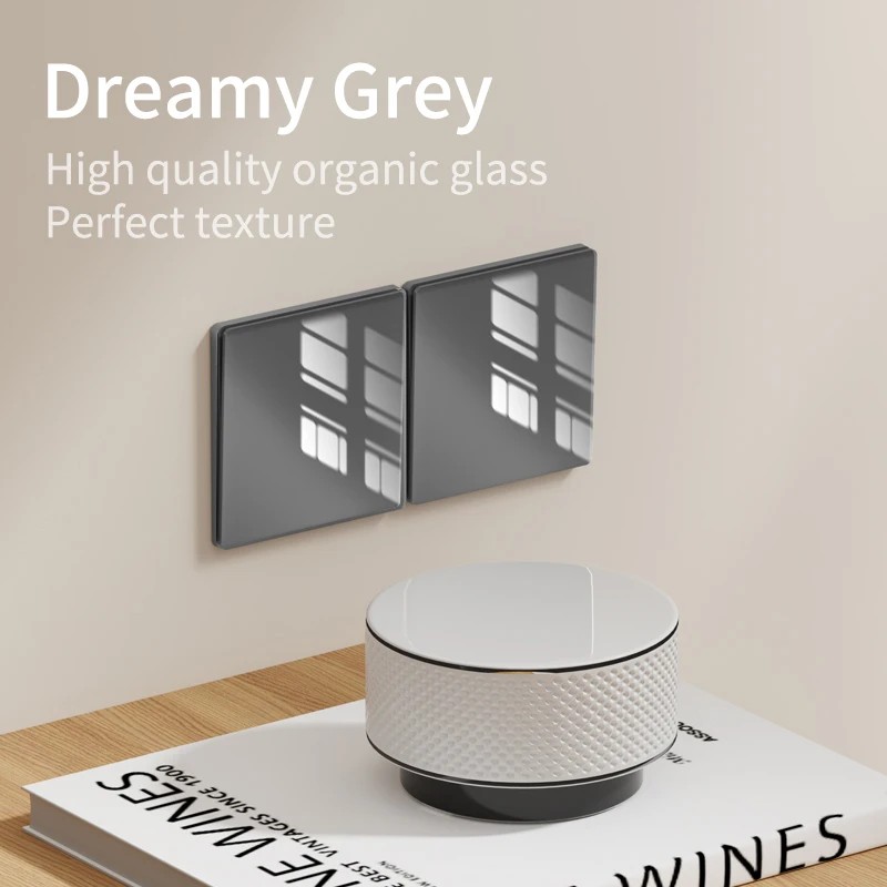 Gray Glass Wall Square Switch Panel EU UK Standard 16a Socket Large Panel Wall Light Switch Usb