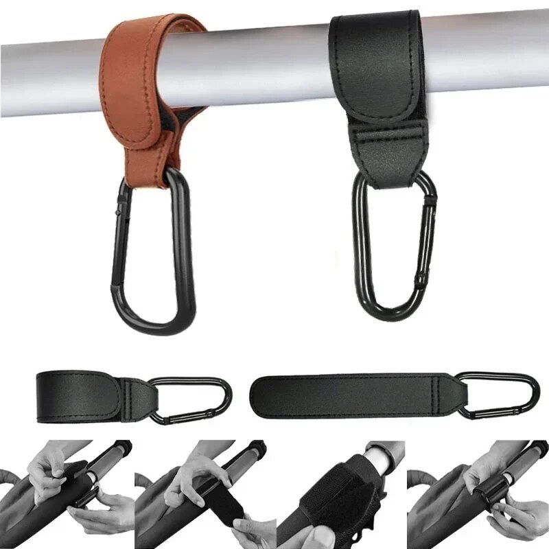 Stroller Hooks Baby Diaper Bag Hook Stroller Organize PU Leather Adjustable Pram Multi-function Hook