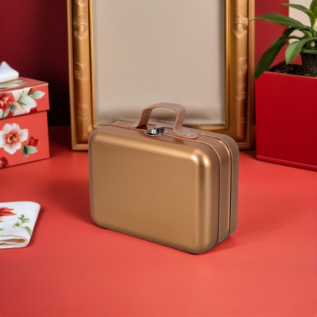 Rectangular Tin Storage Box .3x5.3x3.3in Portable Storage Case Handle Lid Decorative Keepsake