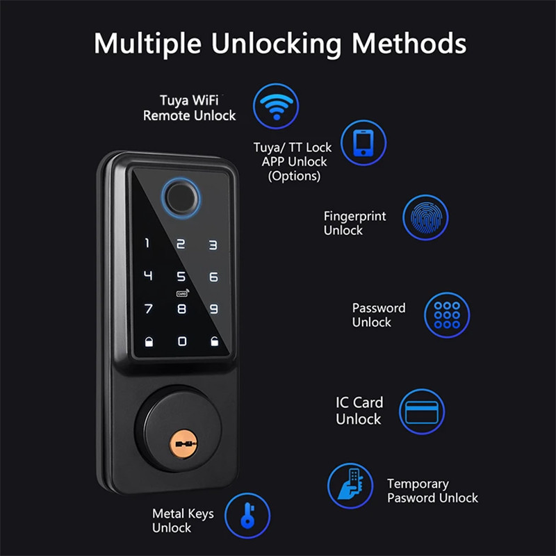 Tuya Wifi Auto Smart Deadbolt Lock Remote Control TTlock App Fingerprint Digital Code Electronic