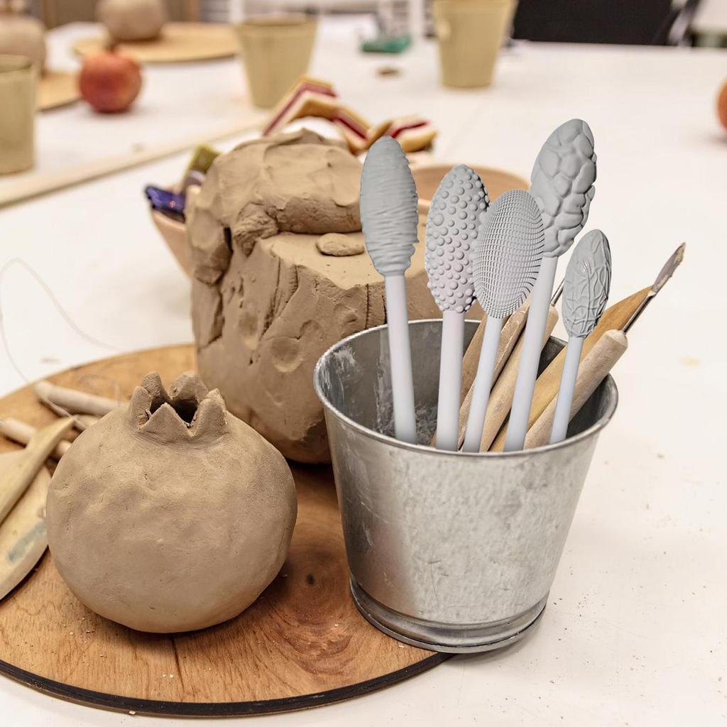 5pcs Texture Tool Set for Clay Art double-head Oval clay modeling pattern tool Clay Craft texture