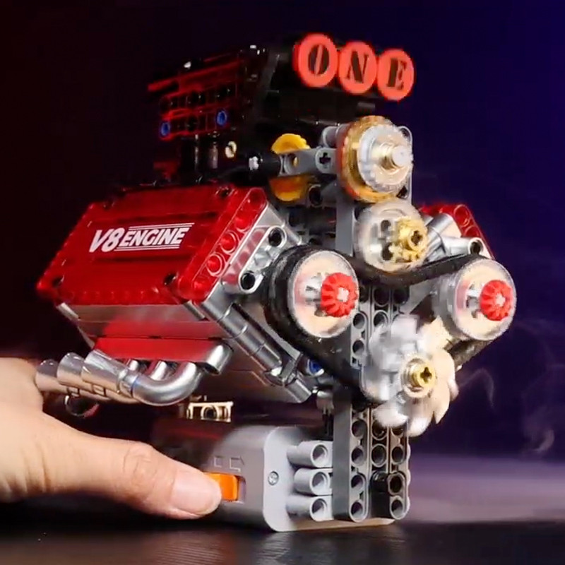 V8 Engine Motorized Simulation Brick Model Electrically Drive Building Blocks Technical Car Parts
