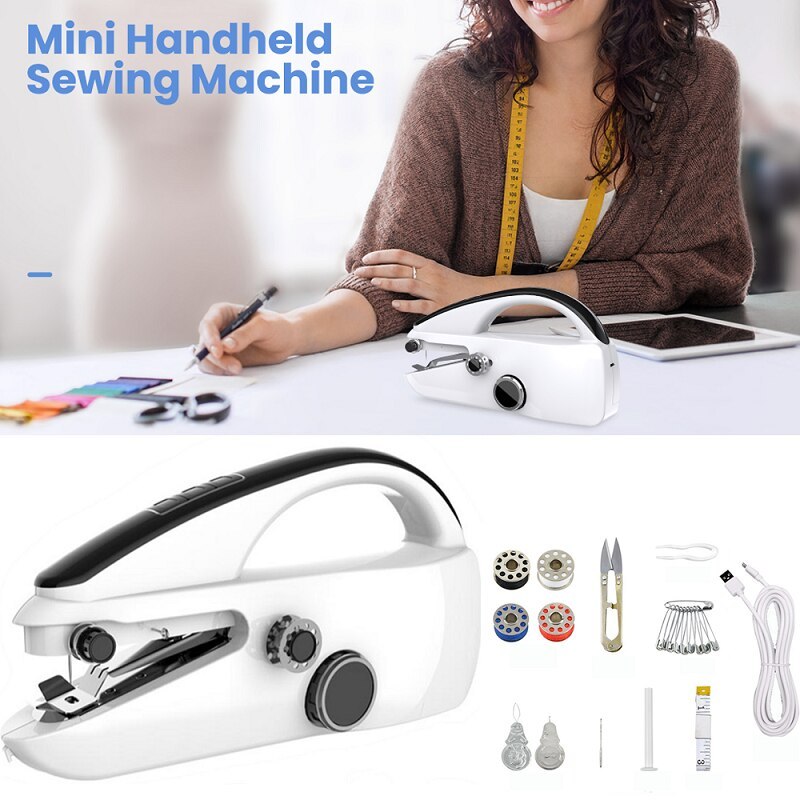 Mini Sewing Machine Handheld Mending Machine Plastic 2 Speed Single Thread Stitching Electric Sewing