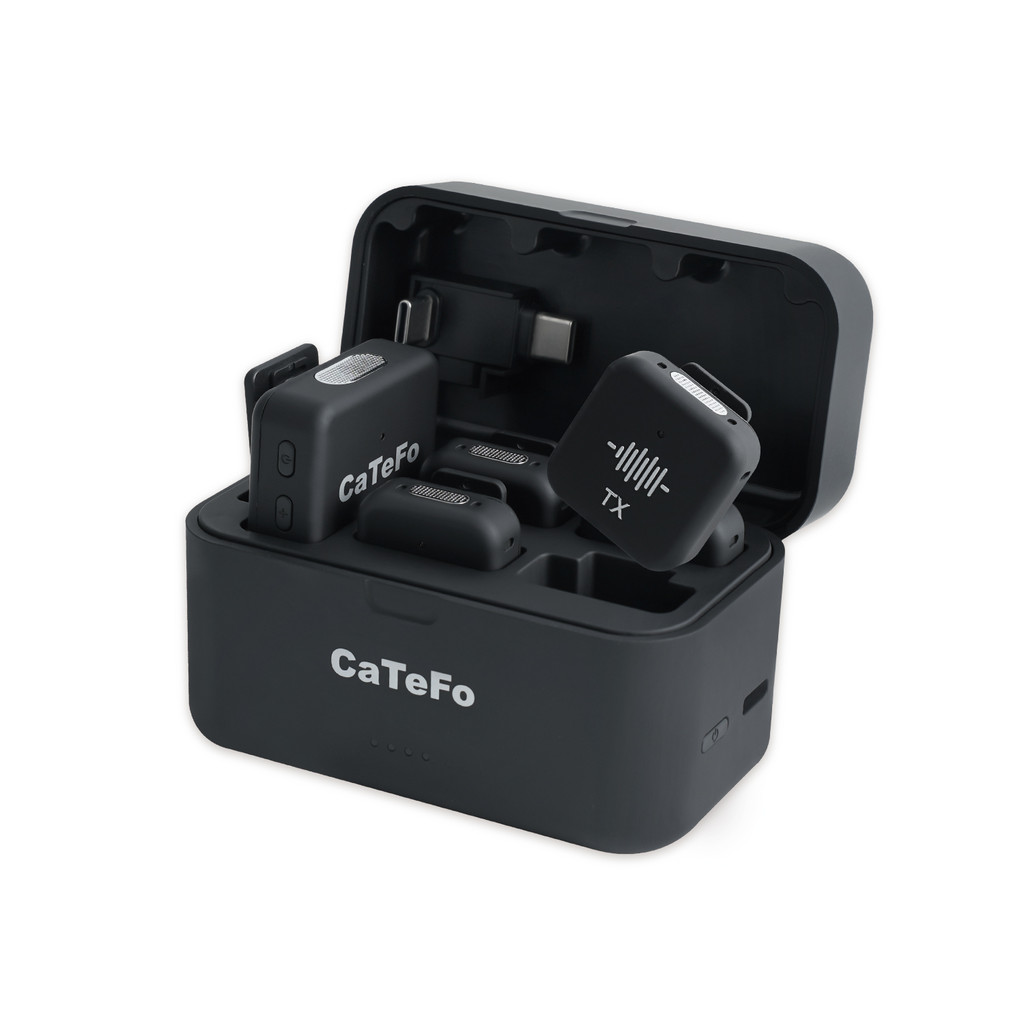 CaTeFo 4 Transmitters Wireless Microphone System, Four Mini Mic for iPhone Android Camera, Noise