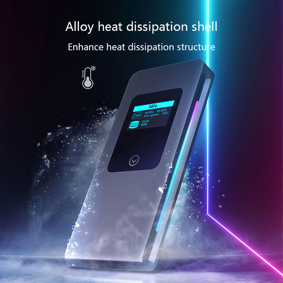 High Speed 10Gbps Mobile Solid State Disk Box RGB Cool Light Effect NVMe Protocol M2 Hard Disk Drive