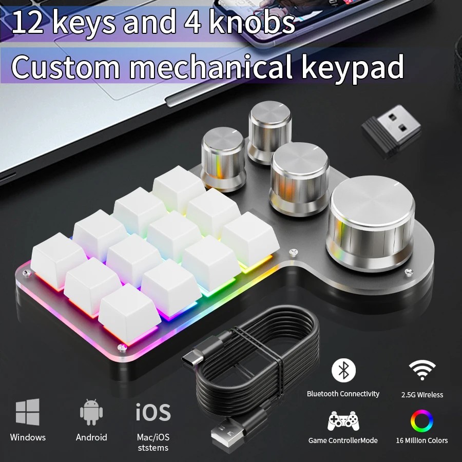 12 Keys 4 Knobs Programming Custom Macro Keyboard RGB Mechanical Keyboards For Gaming Keypad Hotswap