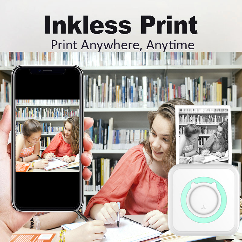 Mini Printer, Inkless Sticker Maker, Free Cut Small Pocket Printer, Portable Thermal Printer for