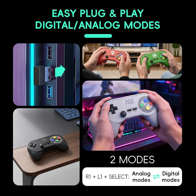 Data Frog PC07 Retro Wireless Gamepad, Plug & Play Controller with Dual USB Receiver for PC,