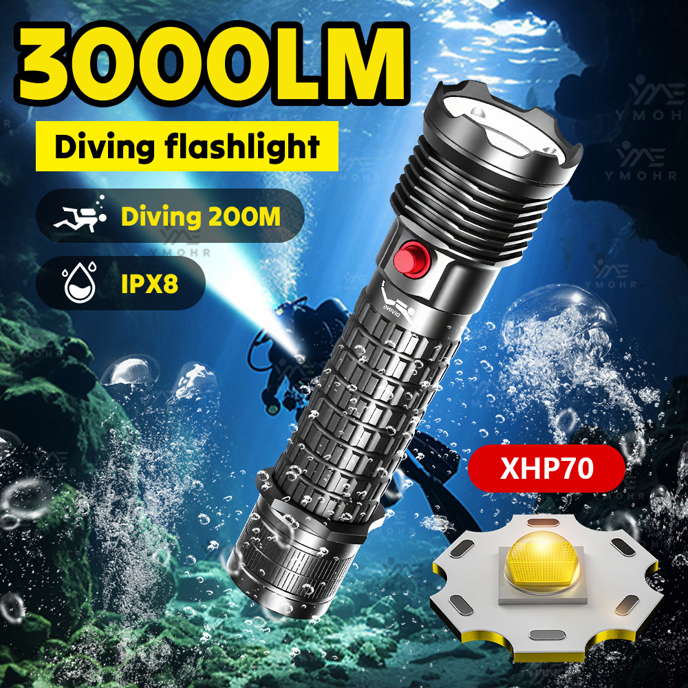 High Power Diving Flashlight IP68 Highest Waterproof Rating Professional Diving Light Powered by