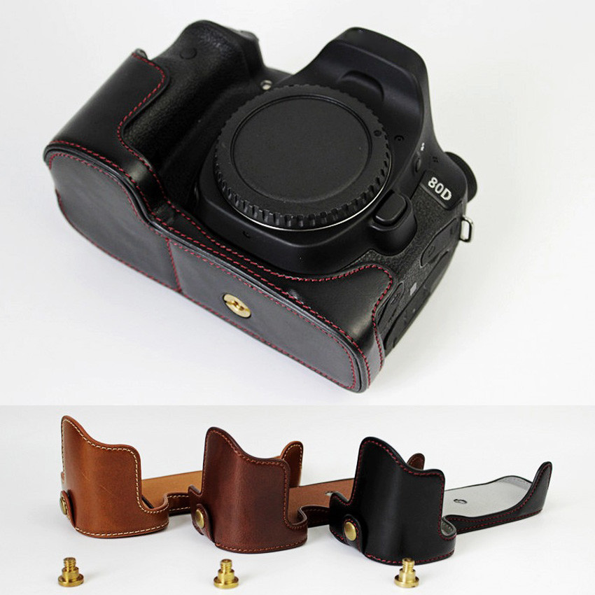 Leather Protect Half Case Grip For Canon Eos 80D 70D Ca