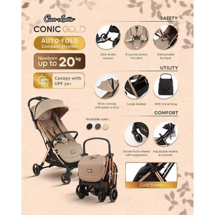 Stroller Cocolatte Conic Auto Gold Stroller Cabin Size