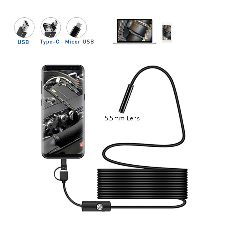 1M 2M 1.5M Wire Mini Endoscope Camera 5.5Mm Lens For Android Type-C/Usb Borescopes Waterproof Led