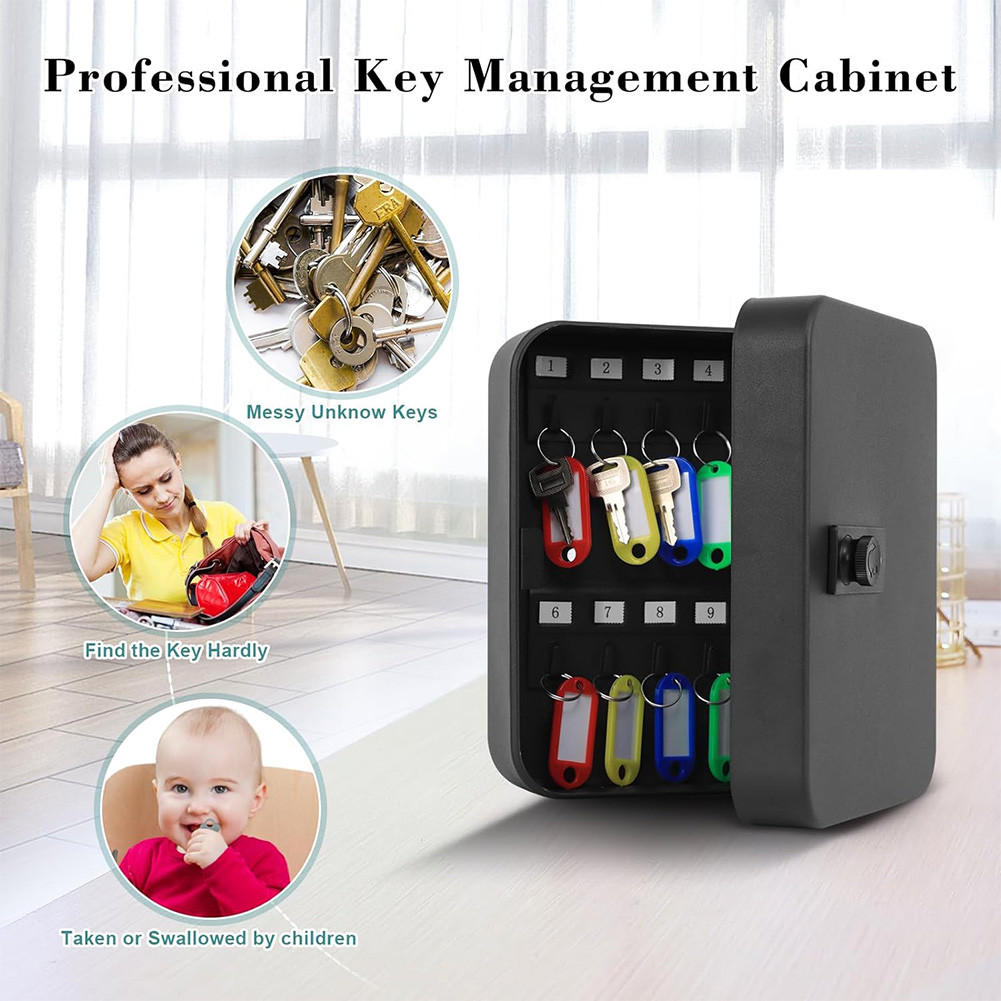 Professional 20 Key Hooks Combination Key Cabinet Wall Mounted with Key/Code Lock Locking Key