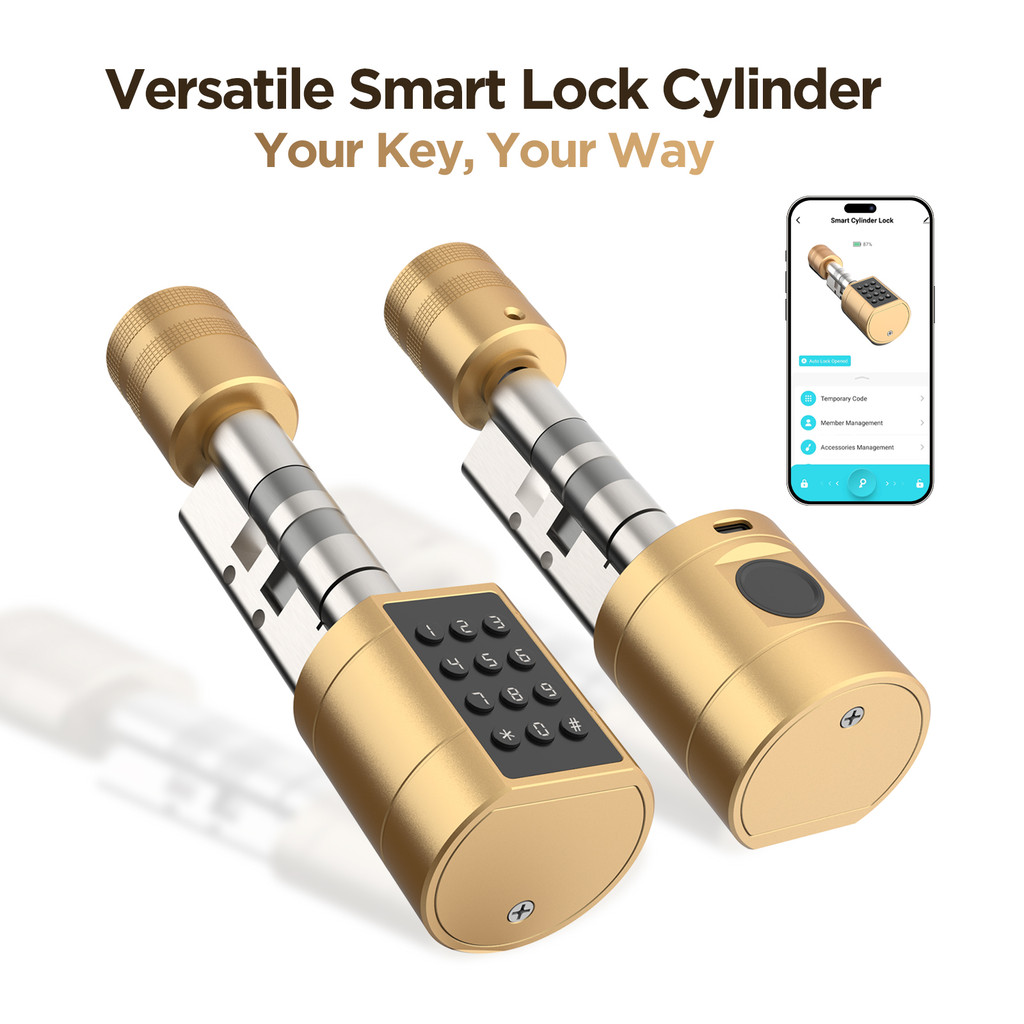 Viladepot Smart Lock Cylinder Fingerprint Door Lock TYPE-C Interface App Control Passcode ID Card