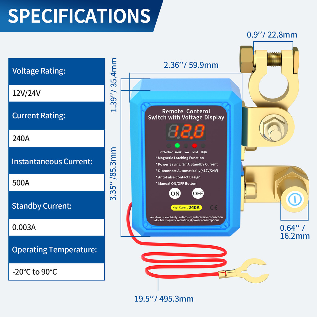 . Daiertek 240A Kill Switch 12V Remote Battery Disconnect Switch With Led Voltage Display Automatic
