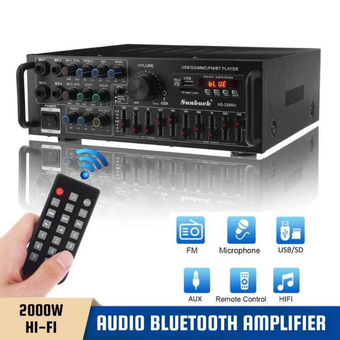 Audio Amplifier Bluetooth Karaoke Support 4 Mic Mikrofon