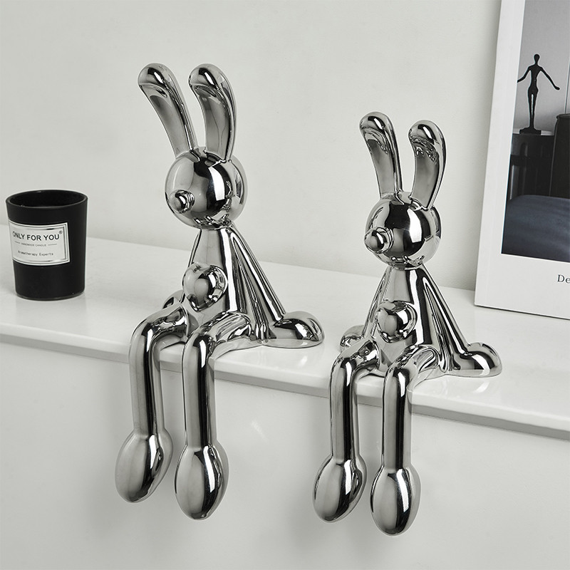 . Modern Home Decor Creative Electroplating Rabbit Ceramic Figurines -