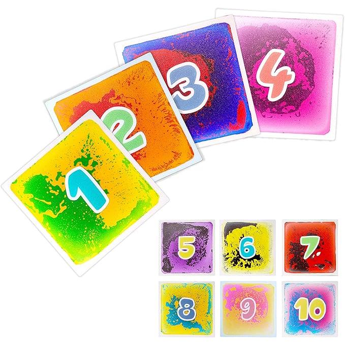 10-Pack Numbered Liquid Sensory Tiles,
