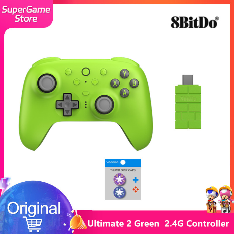 8BitDo Ultimate 2 GREEN Wireless 2.4G Gaming Controller with Charging Dock Adapter for PC Windows 10