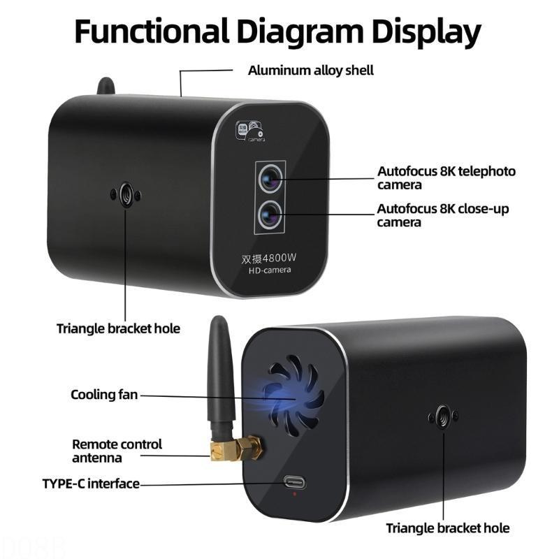 D08B Double 8K Streaming Webcam Remote Controls USB Autofocus Living Stream Camera