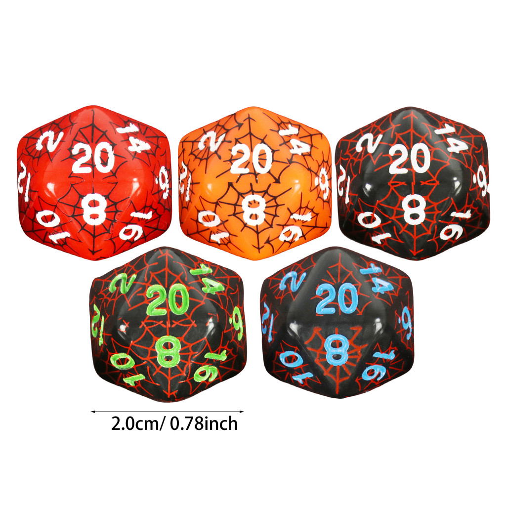 5pcs/set D20 Polyhedral Dice with Silk Spider Web Pattern for Tabletop Game DND RPG