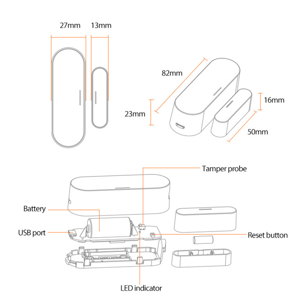 Tuya APP Door Sensor USB Powered ZigBee Smart Door Sensor Security Protection Door Window Sensor