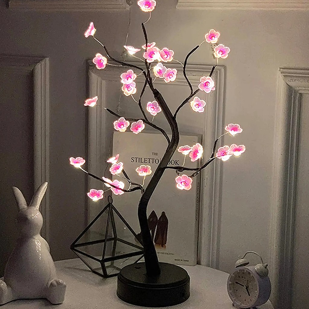 Table Tree Night Light USB/Battery Powered Touch Switch Artificial Bonsai Cherry Blossom Desktop