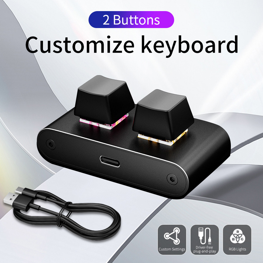 2Keys Wired Customize RGB Keyboard Programming Macro Gaming Keypad Copy Paste Volume Mechanical