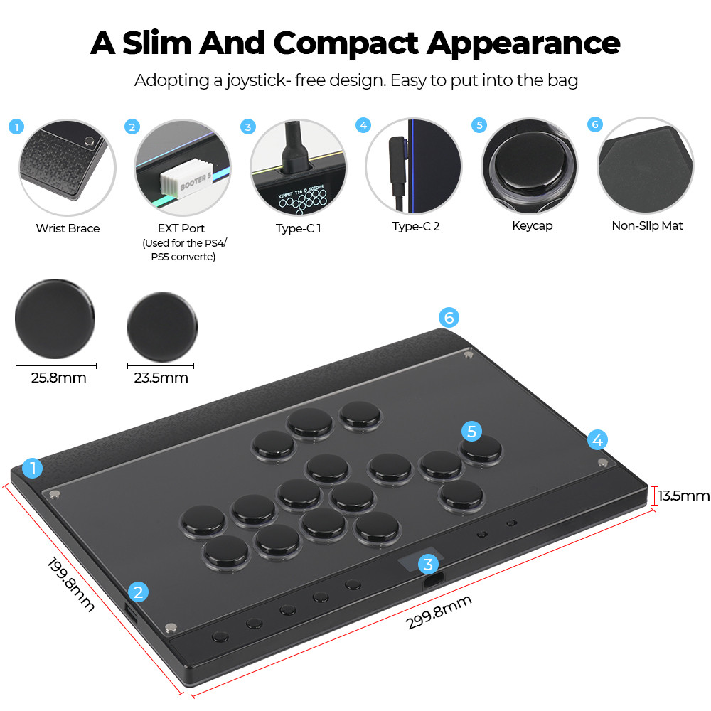 Haute42 Magnetic Hitbox Leverless Controller Button Rim Arcade Controller For PC/PS4/PS5/Switch
