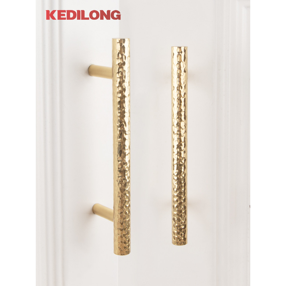 KEDLO Modern minimalist solid brass hammer patterned long handle kitchen drawer circular knob 14.96