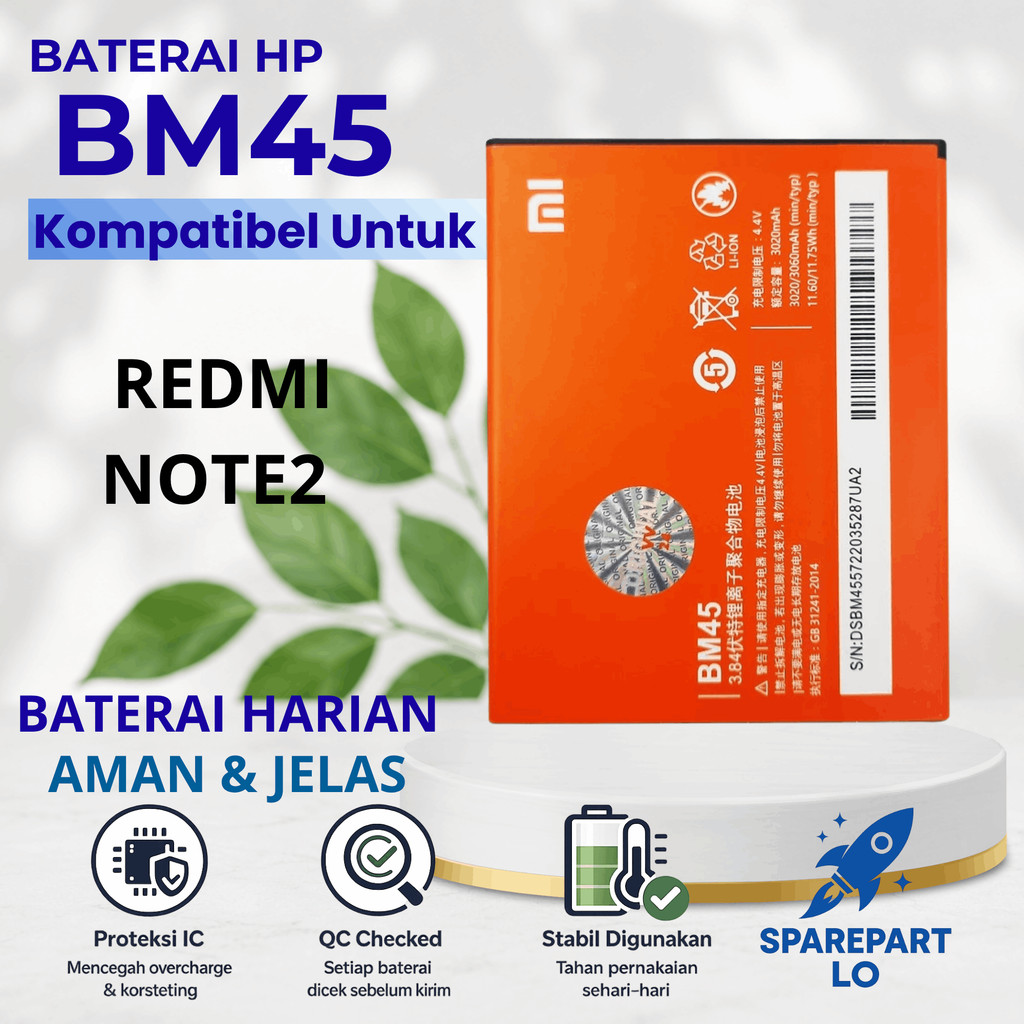 Batre Baterai BM45 REDMI NOTE2 Tested Bergaransi Bisa COD