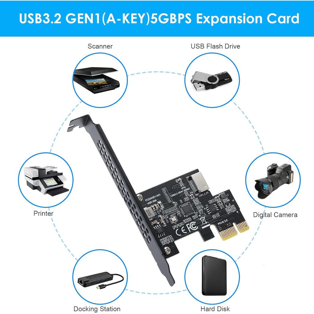 JoniSerl PCI-E 1X to USB 3.2 GEN1 5Gbps Type-E A-Key Expansion Card,Front Panel Type-C Interface for