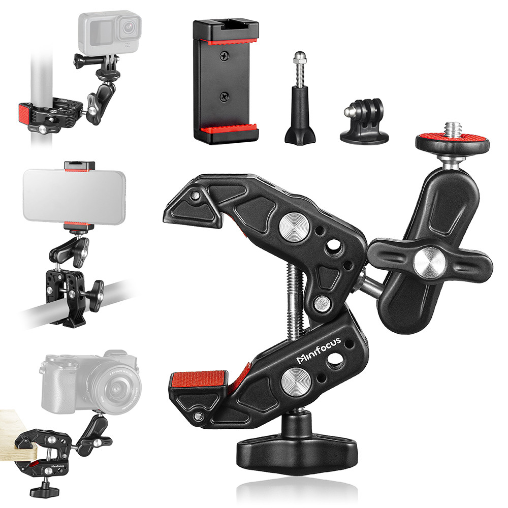 Super Camera Clamp Mount Double Socket Arm Ball Head Adapter for