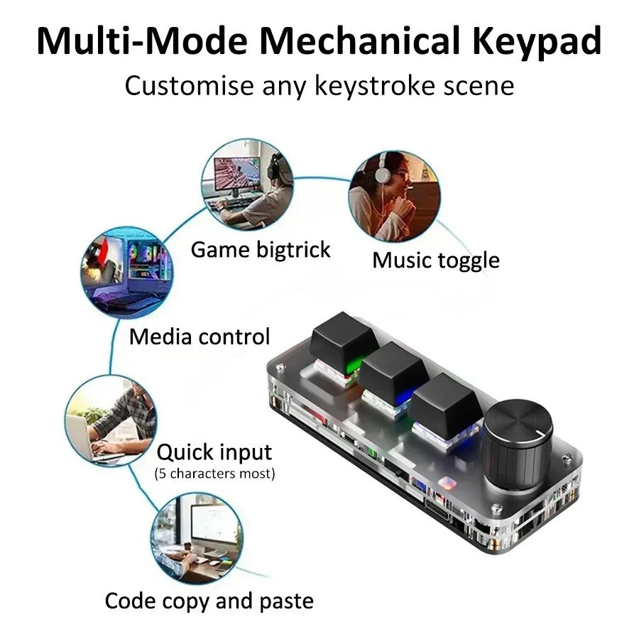 3 Keys 1 Knob Customize Keyboard 2.4G Bluetooth Programming Macro Mechanical Keyboard Hot Plug