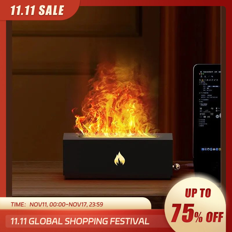 Aromatherapy Diffuser Simulation Flame 7 Color Night Light 320ml Essential Oil Diffuser Mini Home Air Humidifier