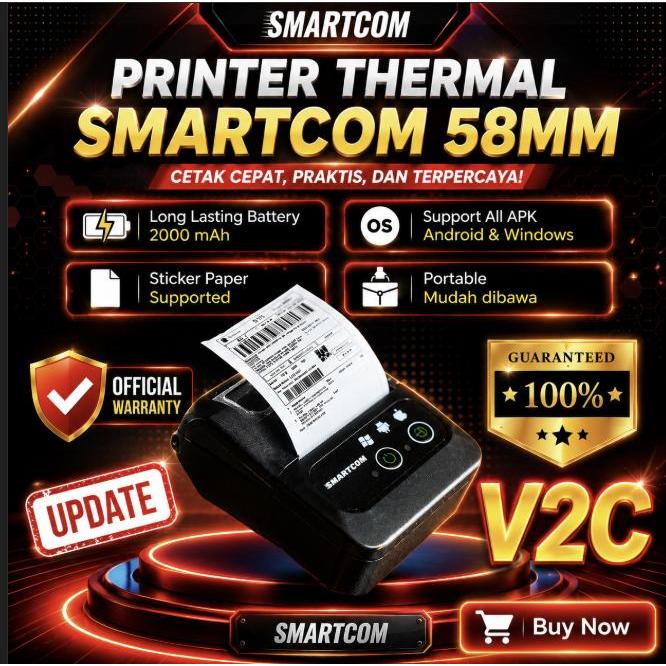 MINI PRINTER THERMAL BLUETOOTH SMARTCOM 58MM V2 PPOB NOTA ALAMAT LABEL