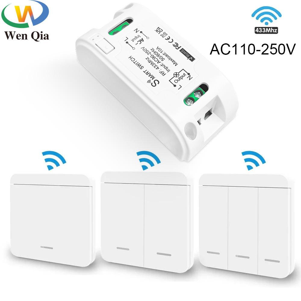 RF 433Mhz Wireless Remote Control Light Switch Push Button Wall Switch AC 110V 220V Relay Receiver