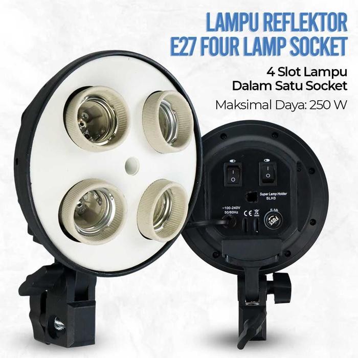 Cuci Gudang Fitting 4 Lampu Reflektor Lipat E27 Four Lamp Socket Softbox