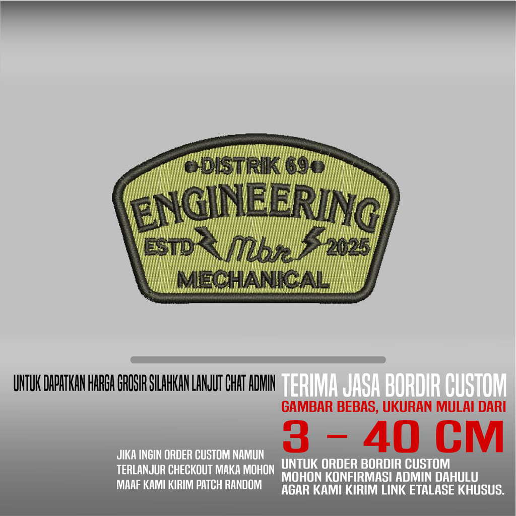 PATCH BORDIR LOGO/EMBLEM DISTRIK 69 ENGINEERING MECHANICAL HDP-128