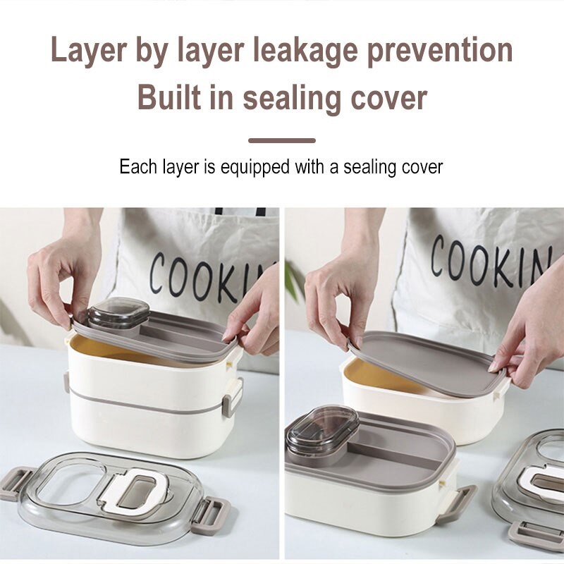 Office Worker Lunch Box Double Layer Bento Box Stainless Steel Heating Lunch Box Set Student Tableware School Microwave Oven