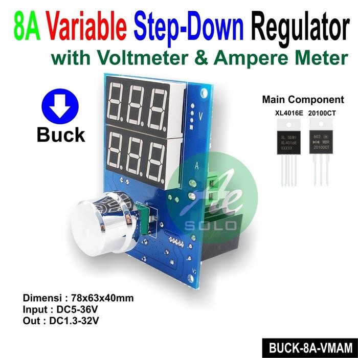 Variable Step Down 8A Buck Stepdown Module W/ Voltmeter And Amp Meter