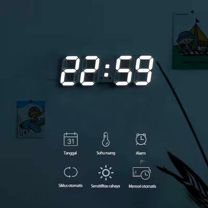 Jam Dinding Digital 3D Clock LED Meja Movistar Case Putih