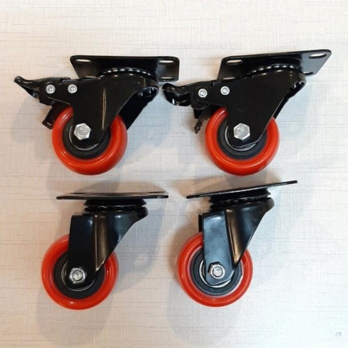 Roda Pu Merah 2 Inch (2Putar+2Rem) Terbaruu!!